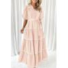 imagePRETTYGARDEN Womens Summer Button Down Shirt Dress Short Puffy Sleeve Tiered Ruffle Flowy Long Maxi DressesBeige