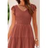 imagePRETTYGARDEN Womens Summer Flowy Maxi Dress Casual Cap Sleeve V Neck Smocked Beach SundressSolid Brick Red