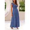 imagePRETTYGARDEN Womens Summer Flowy Maxi Dress Casual Cap Sleeve V Neck Smocked Beach SundressSolid Grey Blue
