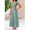 imagePRETTYGARDEN Womens Summer Flowy Maxi Dress Casual Cap Sleeve V Neck Smocked Beach SundressSolid Grey Green