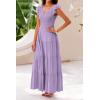 imagePRETTYGARDEN Womens Summer Flowy Maxi Dress Casual Cap Sleeve V Neck Smocked Beach SundressSolid Grey Purple