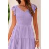 imagePRETTYGARDEN Womens Summer Flowy Maxi Dress Casual Cap Sleeve V Neck Smocked Beach SundressSolid Grey Purple