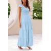 imagePRETTYGARDEN Womens Summer Flowy Maxi Dress Casual Cap Sleeve V Neck Smocked Beach SundressSolid Light Blue