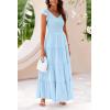 imagePRETTYGARDEN Womens Summer Flowy Maxi Dress Casual Cap Sleeve V Neck Smocked Beach SundressSolid Light Blue