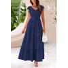 imagePRETTYGARDEN Womens Summer Flowy Maxi Dress Casual Cap Sleeve V Neck Smocked Beach SundressSolid Navy