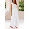 imagePRETTYGARDEN Womens Summer Flowy Maxi Dress Casual Cap Sleeve V Neck Smocked Beach SundressWhite