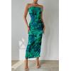 imagePRETTYGARDEN Womens Summer Maxi Bodycon Dresses Strapless Tube Top Printed Long Party Club Slit DressGreen Big Floral