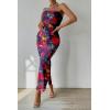 imagePRETTYGARDEN Womens Summer Maxi Bodycon Dresses Strapless Tube Top Printed Long Party Club Slit DressNavy Red Big Floral