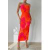 imagePRETTYGARDEN Womens Summer Maxi Bodycon Dresses Strapless Tube Top Printed Long Party Club Slit DressOrange Red Big Floral