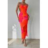 imagePRETTYGARDEN Womens Summer Maxi Bodycon Dresses Strapless Tube Top Printed Long Party Club Slit DressOrange Red Big Floral