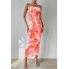 imagePRETTYGARDEN Womens Summer Maxi Bodycon Dresses Strapless Tube Top Printed Long Party Club Slit DressPrint Light Orange