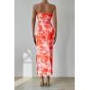 imagePRETTYGARDEN Womens Summer Maxi Bodycon Dresses Strapless Tube Top Printed Long Party Club Slit DressPrint Light Orange
