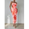 imagePRETTYGARDEN Womens Summer Maxi Bodycon Dresses Strapless Tube Top Printed Long Party Club Slit DressPrint Light Orange