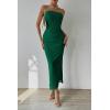 imagePRETTYGARDEN Womens Summer Maxi Bodycon Dresses Strapless Tube Top Printed Long Party Club Slit DressSolid Green