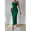 imagePRETTYGARDEN Womens Summer Maxi Bodycon Dresses Strapless Tube Top Printed Long Party Club Slit DressSolid Green