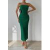 imagePRETTYGARDEN Womens Summer Maxi Bodycon Dresses Strapless Tube Top Printed Long Party Club Slit DressSolid Green