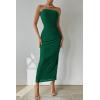 imagePRETTYGARDEN Womens Summer Maxi Bodycon Dresses Strapless Tube Top Printed Long Party Club Slit DressSolid Green