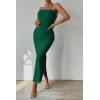 imagePRETTYGARDEN Womens Summer Maxi Bodycon Dresses Strapless Tube Top Printed Long Party Club Slit DressSolid Green