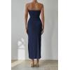 imagePRETTYGARDEN Womens Summer Maxi Bodycon Dresses Strapless Tube Top Printed Long Party Club Slit DressSolid Navy