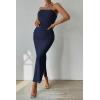 imagePRETTYGARDEN Womens Summer Maxi Bodycon Dresses Strapless Tube Top Printed Long Party Club Slit DressSolid Navy