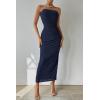 imagePRETTYGARDEN Womens Summer Maxi Bodycon Dresses Strapless Tube Top Printed Long Party Club Slit DressSolid Navy