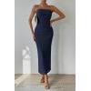 imagePRETTYGARDEN Womens Summer Maxi Bodycon Dresses Strapless Tube Top Printed Long Party Club Slit DressSolid Navy