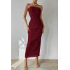 imagePRETTYGARDEN Womens Summer Maxi Bodycon Dresses Strapless Tube Top Printed Long Party Club Slit DressSolid Wine Red