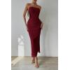 imagePRETTYGARDEN Womens Summer Maxi Bodycon Dresses Strapless Tube Top Printed Long Party Club Slit DressSolid Wine Red