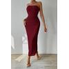 imagePRETTYGARDEN Womens Summer Maxi Bodycon Dresses Strapless Tube Top Printed Long Party Club Slit DressSolid Wine Red