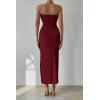 imagePRETTYGARDEN Womens Summer Maxi Bodycon Dresses Strapless Tube Top Printed Long Party Club Slit DressSolid Wine Red