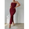 imagePRETTYGARDEN Womens Summer Maxi Bodycon Dresses Strapless Tube Top Printed Long Party Club Slit DressSolid Wine Red