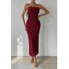 imagePRETTYGARDEN Womens Summer Maxi Bodycon Dresses Strapless Tube Top Printed Long Party Club Slit DressSolid Wine Red