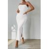imagePRETTYGARDEN Womens Summer Maxi Bodycon Dresses Strapless Tube Top Printed Long Party Club Slit DressWhite