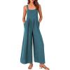 imagePRETTYGARDEN Womens Bib Overalls Casual Summer Sleeveless Strap Loose Wide Leg Jumpsuits with PocketsLake Blue