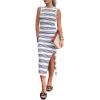 imagePRETTYGARDEN Womens Summer Bodycon Sundresses Casual Midi Sleeveless Hollow Out Knit Side Slit Striped Long Tank DressStriped White Navy