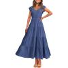 imagePRETTYGARDEN Womens Summer Flowy Maxi Dress Casual Cap Sleeve V Neck Smocked Beach SundressSolid Grey Blue