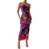 imagePRETTYGARDEN Womens Summer Maxi Bodycon Dresses Strapless Tube Top Printed Long Party Club Slit DressNavy Red Big Floral