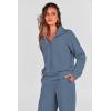 imagePRETTYGARDEN Womens 2 Piece Outfits Casual Lapel Half Zip Sweatshirts And Wide Leg Pants Tracksuit SetsGrey Blue