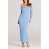 imagePRETTYGARDEN Womens Fall Off Shoulder Maxi Bodycon Dress Long Sleeve Ruched Fitted Club Dresses with SlitLight Blue