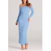 imagePRETTYGARDEN Womens Fall Off Shoulder Maxi Bodycon Dress Long Sleeve Ruched Fitted Club Dresses with SlitLight Blue