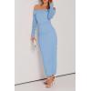 imagePRETTYGARDEN Womens Fall Off Shoulder Maxi Bodycon Dress Long Sleeve Ruched Fitted Club Dresses with SlitLight Blue