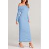 imagePRETTYGARDEN Womens Fall Off Shoulder Maxi Bodycon Dress Long Sleeve Ruched Fitted Club Dresses with SlitLight Blue