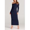 imagePRETTYGARDEN Womens Fall Off Shoulder Maxi Bodycon Dress Long Sleeve Ruched Fitted Club Dresses with SlitNavy