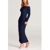 imagePRETTYGARDEN Womens Fall Off Shoulder Maxi Bodycon Dress Long Sleeve Ruched Fitted Club Dresses with SlitNavy