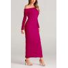 imagePRETTYGARDEN Womens Fall Off Shoulder Maxi Bodycon Dress Long Sleeve Ruched Fitted Club Dresses with SlitRose Red