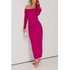 imagePRETTYGARDEN Womens Fall Off Shoulder Maxi Bodycon Dress Long Sleeve Ruched Fitted Club Dresses with SlitRose Red