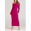 imagePRETTYGARDEN Womens Fall Off Shoulder Maxi Bodycon Dress Long Sleeve Ruched Fitted Club Dresses with SlitRose Red