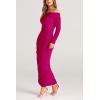 imagePRETTYGARDEN Womens Fall Off Shoulder Maxi Bodycon Dress Long Sleeve Ruched Fitted Club Dresses with SlitRose Red