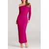 imagePRETTYGARDEN Womens Fall Off Shoulder Maxi Bodycon Dress Long Sleeve Ruched Fitted Club Dresses with SlitRose Red