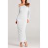 imagePRETTYGARDEN Womens Fall Off Shoulder Maxi Bodycon Dress Long Sleeve Ruched Fitted Club Dresses with SlitWhite